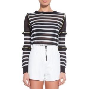 ANDREA BOGOSIAN Striped Marli Knit Top Size Small Black & White